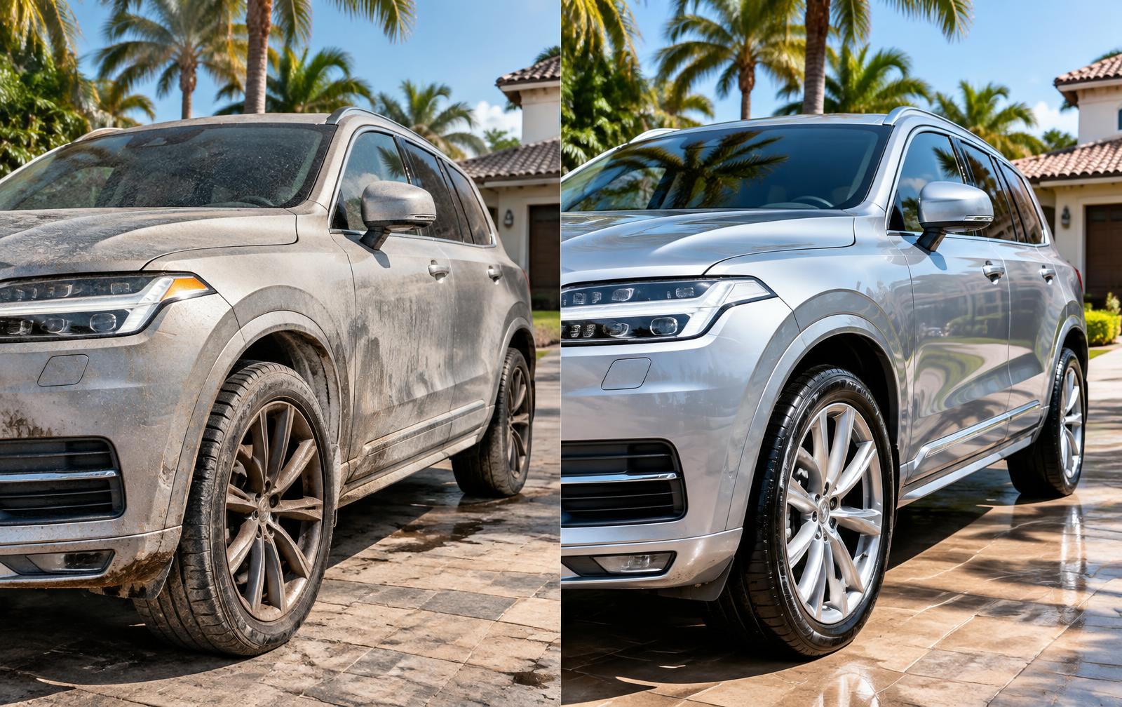 SUV before and after a complete exterior detail